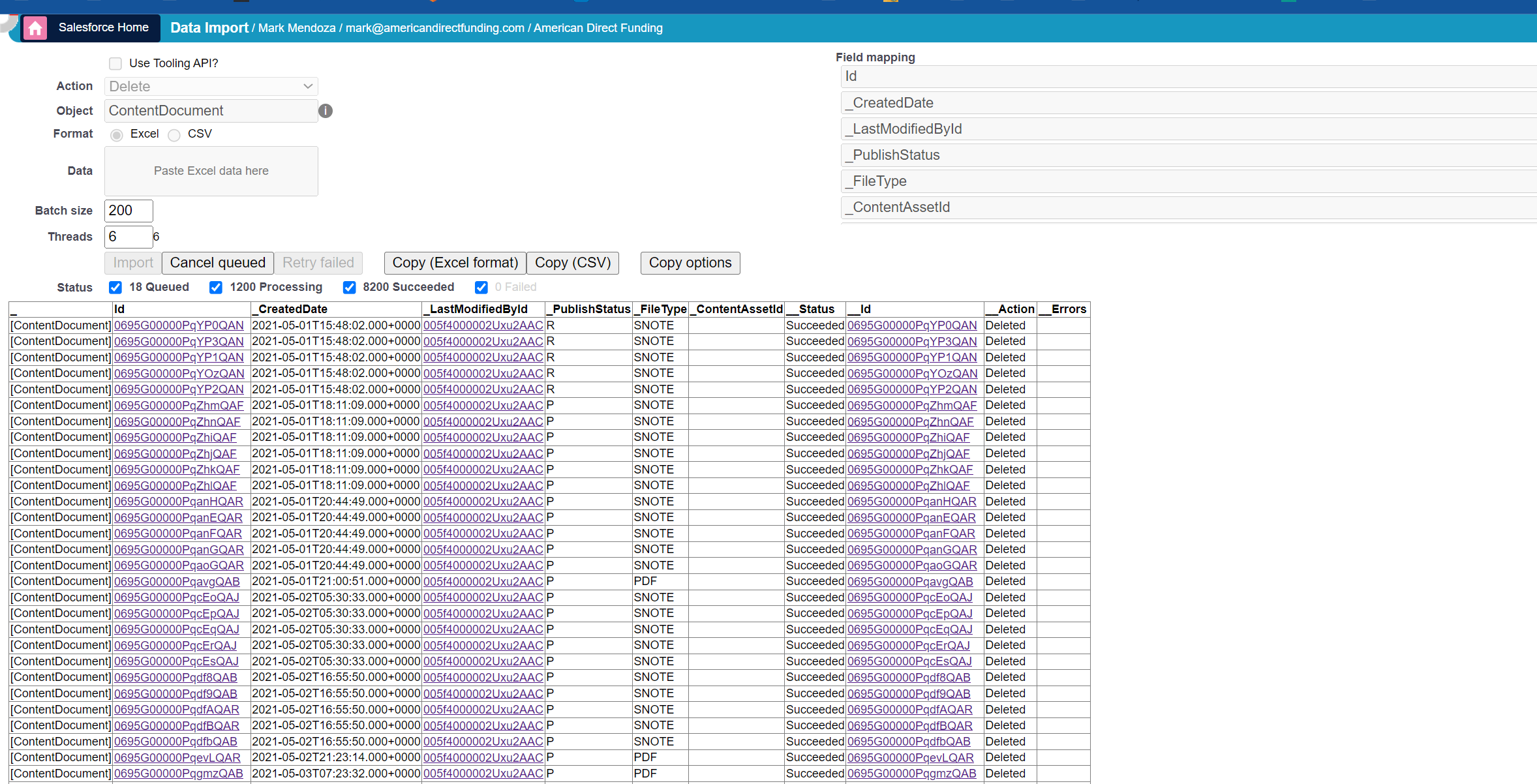 Deleting multiple files from Salesforce using Salesforce Inspector